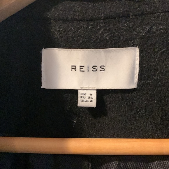 Reiss Long Black Wool Coat US Size 4 UK Size 8 - Picture 3 of 4